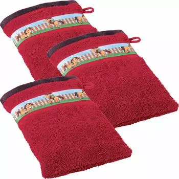 Erwin Müller Walk-Frottier Kinder-Waschhandschuh im 3er-Pack 15x21 cm rot