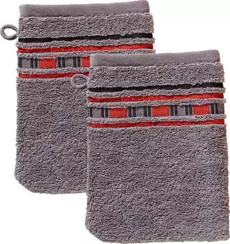 Erwin Müller Walk-Frottier Waschhandschuh Achern im 2er-Pack 16x21 cm grau/rot