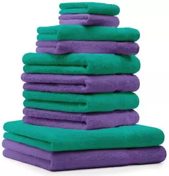 Betz Handtuch Set CLASSIC (10-tlg.) smaragdgrün und lila
