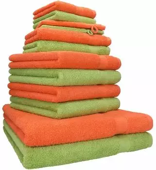 Betz Handtuch Set PREMIUM (12-tlg.) blutorange/avocadogrün