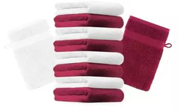 Betz Waschhandschuh PREMIUM 16x21 cm (10-tlg.) dunkelrot und weiß