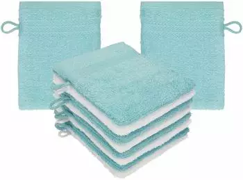 Betz Waschhandschuh PREMIUM 16x21 cm (10-tlg.) ocean - weiß
