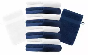 Betz Waschhandschuh PREMIUM 16x21 cm (10-tlg.) dunkelblau und weiß