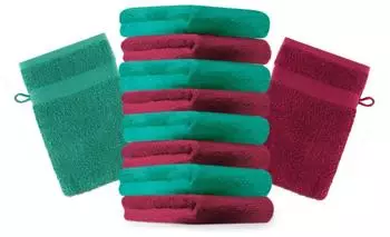 Betz Waschhandschuh PREMIUM 16x21 cm (10-tlg.) dunkelrot und smaragdgrün