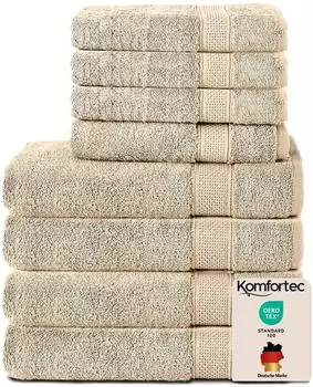 Komfortec Handtücher-Set 8-tlg. 4x50x100cm & 4x70x140cm, 100% Baumwolle, Beige (4er-50x100-und-4er-70x140-beige-amz)