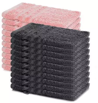 Lavea Waschhandschuhe 15x21 cm Elena-Frottier (20-St) Anthrazit & Pastellrosa