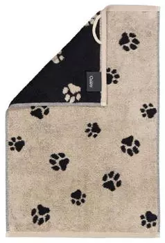 Caw&ouml; Handtuch We Love Dogs 6247-93 - Pfoten-Design in Schwarz/Beige 30x50cm