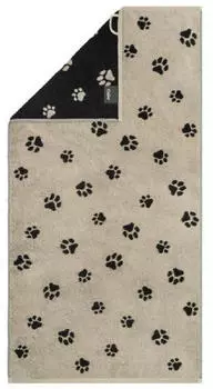 Caw&ouml; Handtuch We Love Dogs 6247-93 - Pfoten-Design in Schwarz/Beige 50x100cm