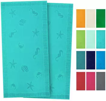 ZOLLNER 2er Set Strandtuch XXL 100x200 cm 100% Baumwolle aqua