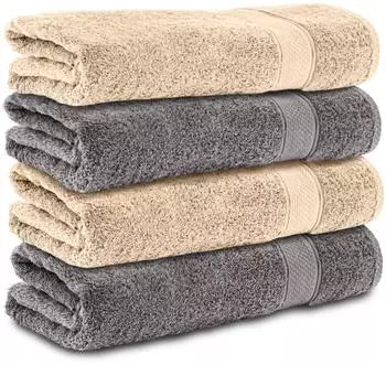 Komfortec Badetücher 4er-Set 70x140cm, 100% Baumwolle, anthrazit/beige (4er-70x140-anthrazit-beige)