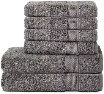 Komfortec Handtuch-Set 6-teilig, 100% Baumwolle, anthrazit (4er-50x100-und-2er-70x140-anth)