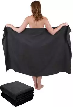 Betz Manufaktur Dresden Badetuch-Set 3-tlg. XXL 100x180cm, 100% Baumwolle, dunkelgrau