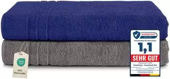 Komfortec Saunatuch Set 2er 80x200cm, 100% Baumwolle, anthrazit/navyblau (2er-80x200-anthrazit-navyblau)