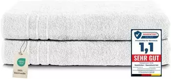 Komfortec Saunatuch-Set 2er, 100% Baumwolle, 80x200cm, wei&szlig; (2er-80x200-weiss)