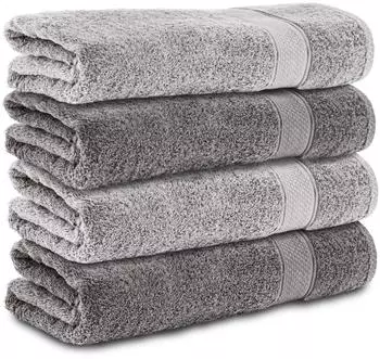 Komfortec Badet&uuml;cher 4er-Set 70x140cm, 100% Baumwolle, anthrazit/silber (4er-70x140-anthrazit-silber)