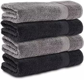 Komfortec Duscht&uuml;cher 4er-Set 70x140cm, 100% Baumwolle, 470g/m&sup2;, anthrazit/schwarz (4er-70x140-anthrazit-schwarz)