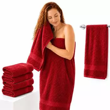Komfortec Duscht&uuml;cher 4er-Set 70x140cm, 100% Baumwolle, 470g/m&sup2;, aurorarot (4er-70x140-aurorarot)