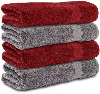 Komfortec Duscht&uuml;cher 4er-Set 70x140cm, 100% Baumwolle, 470g/m&sup2;, anthrazit/aurorarot (4er-70x140-anthrazit-aurorarot)