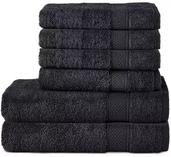 Komfortec Handtuch-Set 6-teilig, 100% Baumwolle, schwarz (4er-50x100-und-2er-70x140-schwarz)