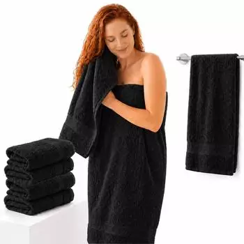 Komfortec Badet&uuml;cher 4er-Set 70x140cm, 100% Baumwolle, schwarz (4er-70x140-schwarz)