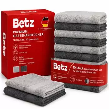 Betz Manufaktur Premium G&auml;stehandt&uuml;cher 10er-Set 30x50cm 100% Baumwolle anthrazit/silbergrau