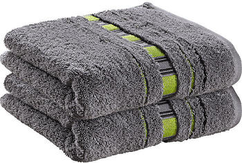 Erwin Müller Walk-Frottier Handtuch Achern im 2er-Pack grau/gruen 50x100 cm