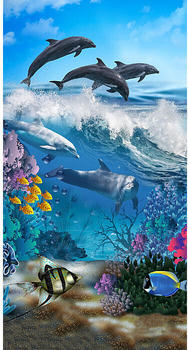 Good Morning Polyvelours Strandtuch Delfin blau/bunt 75x150 cm
