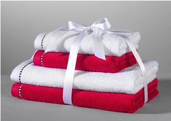 Esprit Home Hand-/Duschtuch-Set 4-teilig BOX SOLID WAVES weiß/rot - 2 Handtücher 50 x 100 cm und 2 Duschtücher 67 x 140 cm