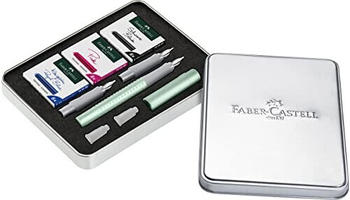 Faber-Castell Schreibset Grip 2011 Kalligrafie Set Pearl mint und Zubehör Etui aus Metall (201513)