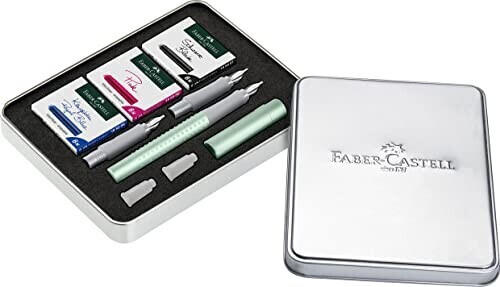 Faber-Castell Schreibset Grip 2011 Kalligrafie Set Pearl mint und Zubehör Etui aus Metall (201513)