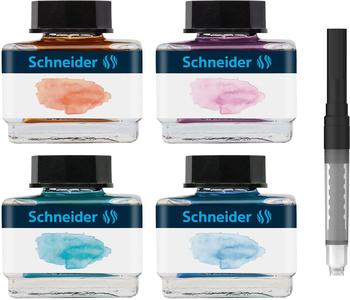 Schneider Tintenfass Geschenkset 1 Pastell-Tinte farbig sortiert inkl. Konverter 4x 15 ml (143701)