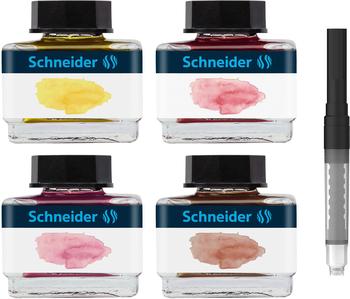 Schneider Tintenfass Geschenkset 2 Pastell-Tinte farbig sortiert inkl. Konverter 4x 15 ml (143702)