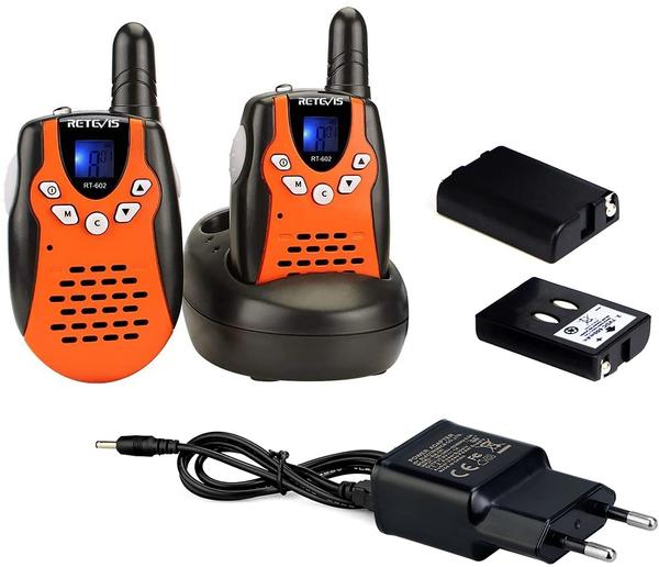 Retevis RT602 Walkie Talkie Kinder 8 Kanäle PMR446 Kinder Funkgeräte mit wiederaufladbare Akkus Taschenlampe VOX LCD-Display Spielzeug Spy-Gear Geschenke für Kinder (1 Paar, Orange)