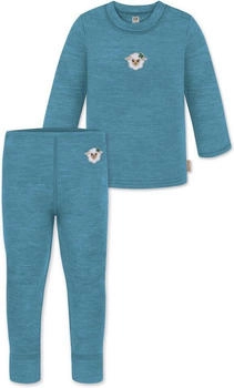 Normani Langarmwickelbody Baby Merino Pullover und Merino Hose blau