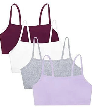Fruit of the Loom Spaghettiträger Baumwolle Sport-BH blickdicht violett weiß lila grau 4er Pack