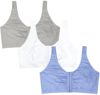 Fruit of the Loom Front Closure Cotton Bra Sport-BH blau weiß grau 3er-Pack