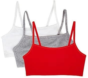 Fruit of the Loom Baumwolle Spaghettiträgern Sport-BH rot weiß grau meliert