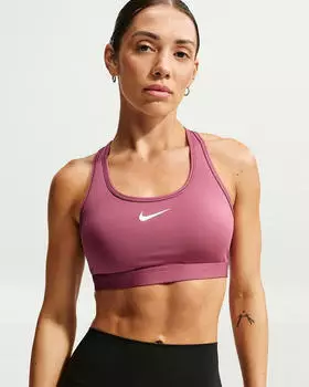 Nike Swoosh Medium Support Sport-BH mit Polster und Grafik (DX6821-654) pink smoke/wei&szlig;