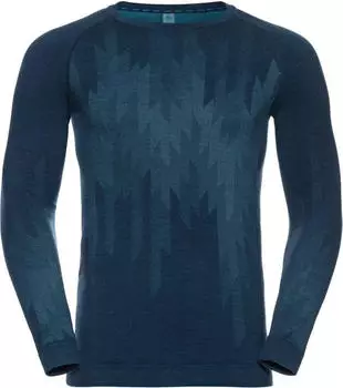 Odlo Kinship Performance Wool Warm Baselayer Funktionsshirt langarm blue wing teal melange (Herren) (111172)