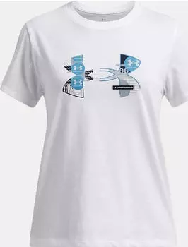 Under Armour Big Logo UA Fill Funktionsshirt kurzarm white/harbor blue/ether blue (Junior) (1389769-100)