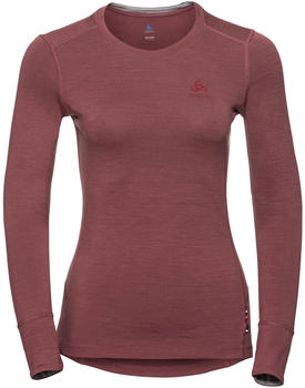 Odlo Women's Natural 100 % Merino Warm Long-Sleeve Baselayer Top roan rouge/grey melange