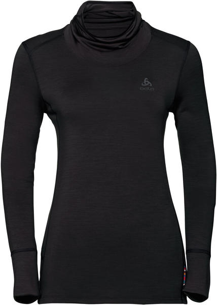 Odlo Women's Natural 100 % Merino Warm Turtle-Neck Long-Sleeve Baselayer Top black