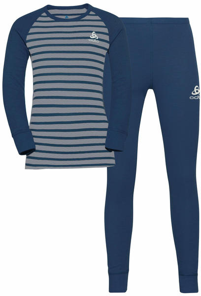 Odlo Active Warm Eco Kids Baselayer Set estate blue/grey melange/stripes