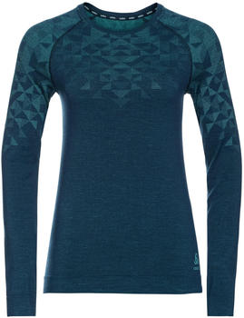 Odlo LS Kinship Performance Wool Warm Base Layer with Crew Neck blue wing teal
