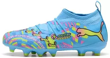 Puma Future 9 Match Advanced Level FG/AG puma white/blue glimmer/pink glimmer/yellow alert
