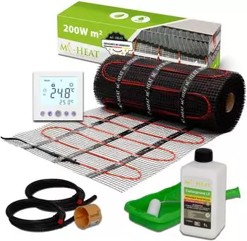 Mi-Heat Elektrische Fußbodenheizmatte 6m² 200W mit Thermostat C16 digital weiß (HM-ECO-200W-6.0)