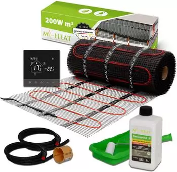 Mi-Heat Elektrische Fußbodenheizmatte für Fliesen 15m² 200W mit Thermostat TH215 WiFi anthrazit (HM-ECO-200W-15.0)