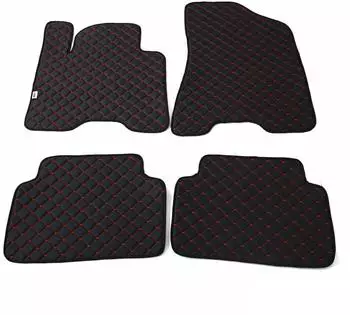 Omtec Otomotive Fußmatten Leder für Hyundai Tucson 2015-2020 Kunstleder Schwarz Rot 4x