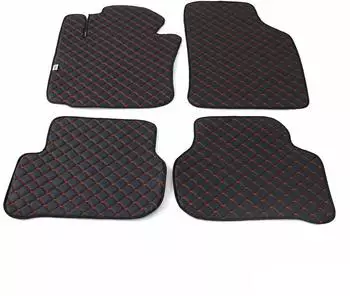 Omtec Otomotive Fußmatten Leder für VW Passat 2014-2025 Kunstleder Schwarz Rot 4tlg