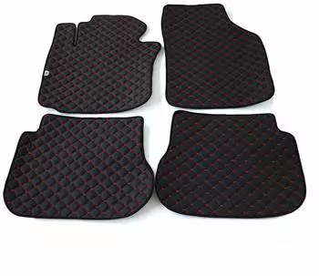 Omtec Otomotive Fußmatten Leder für VW Caddy 2015-2020 Kunstleder Schwarz Rot 4tlg
